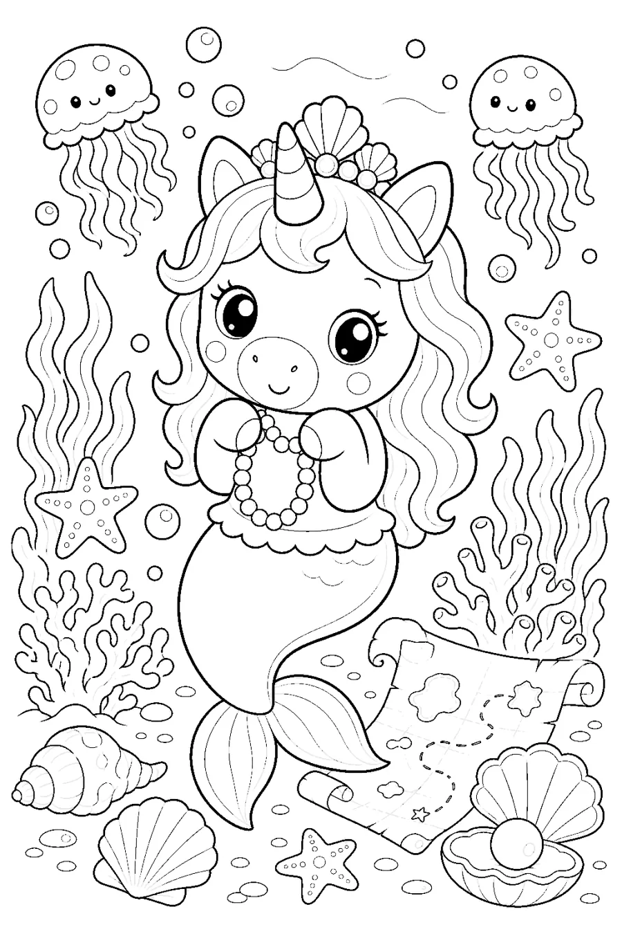 Mermaid Unicorn Swimming with Jellyfish
