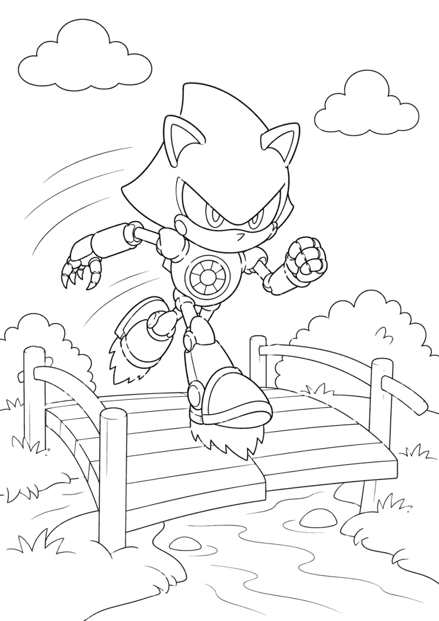 Metal Sonic Dashing Across a Bridge