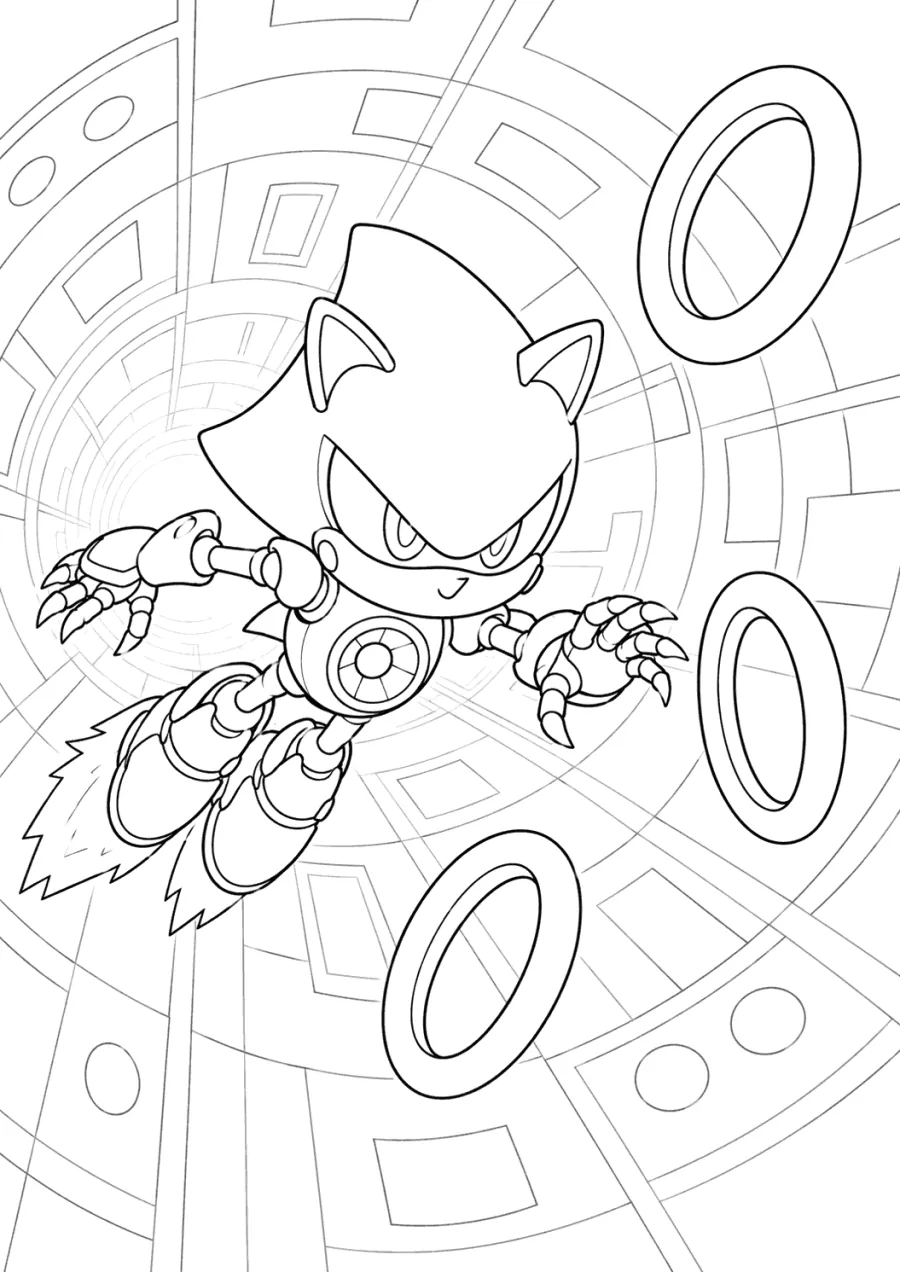 Metal Sonic Flying Through a Tech Tunnel