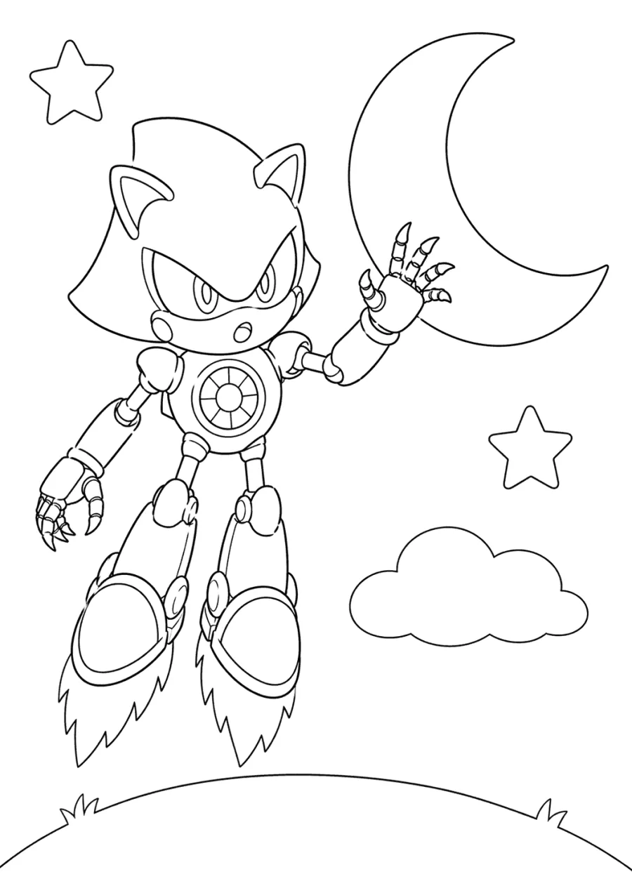Metal Sonic Hovering by the Moon