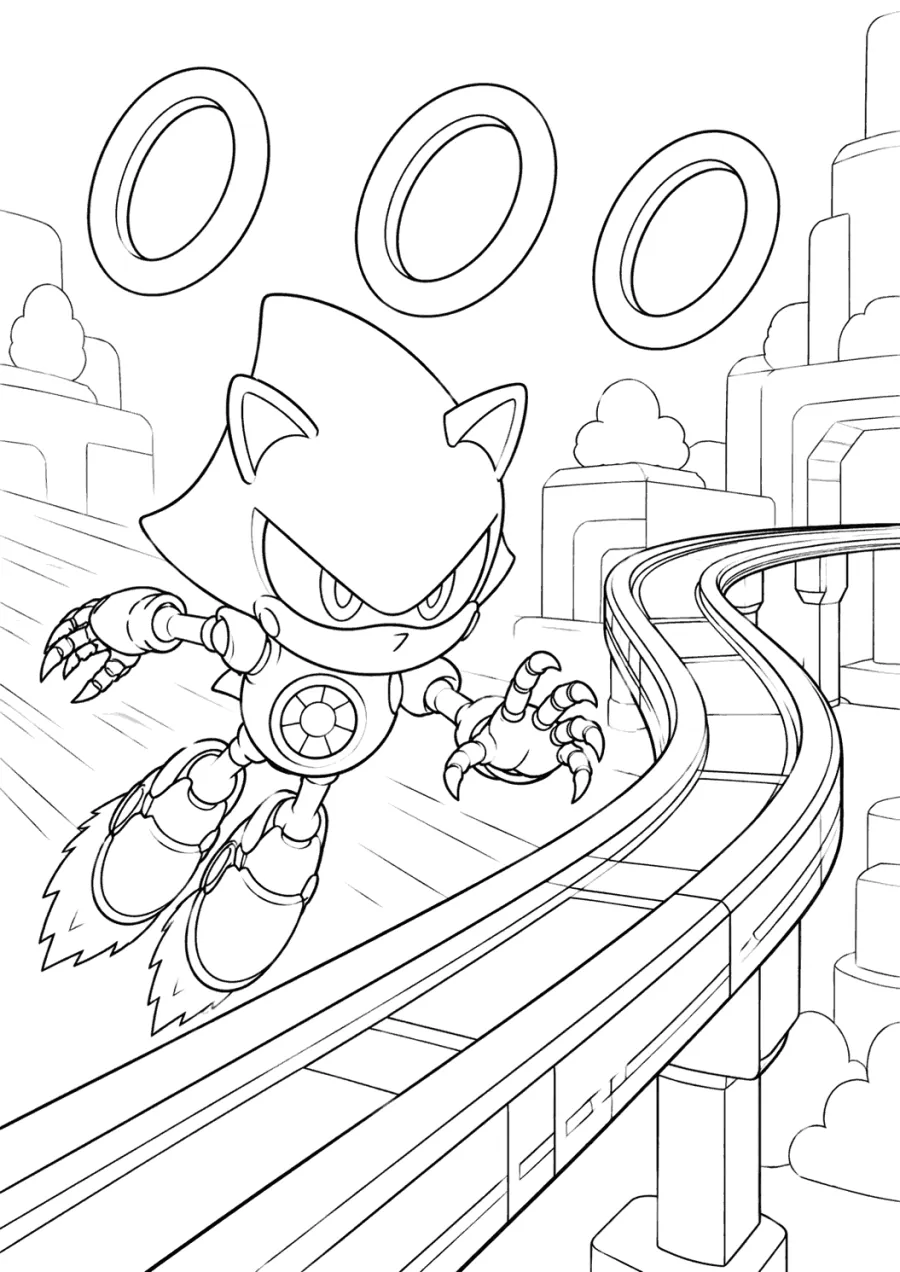 Metal Sonic Racing Beside Rails