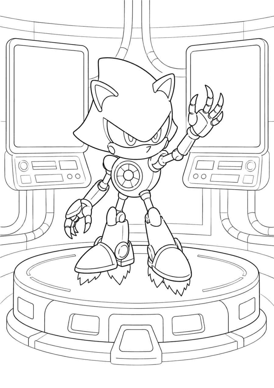 Metal Sonic Standing on a Lab Platform