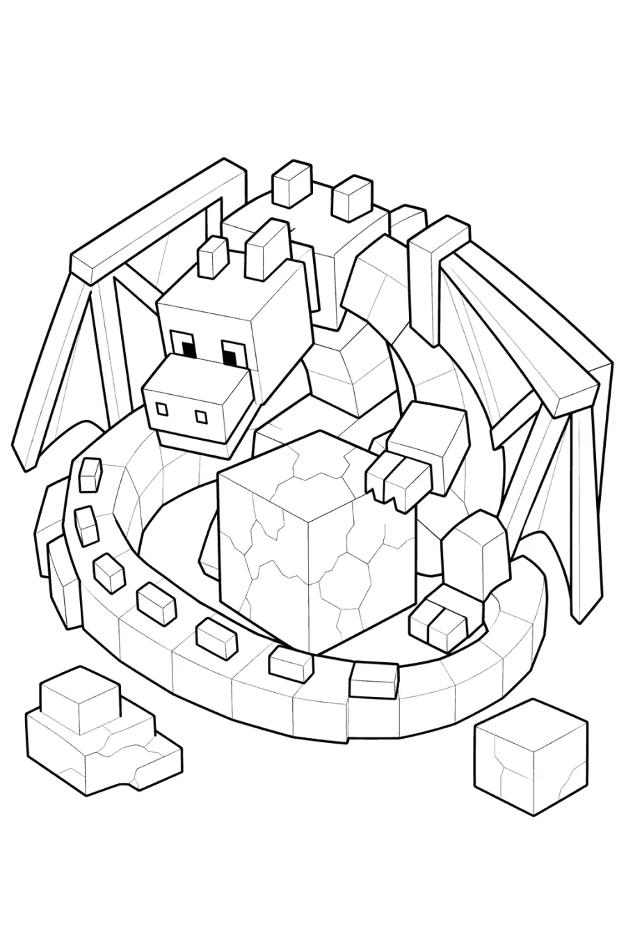 Minecraft Blocky Dragon Curled Around a Cube