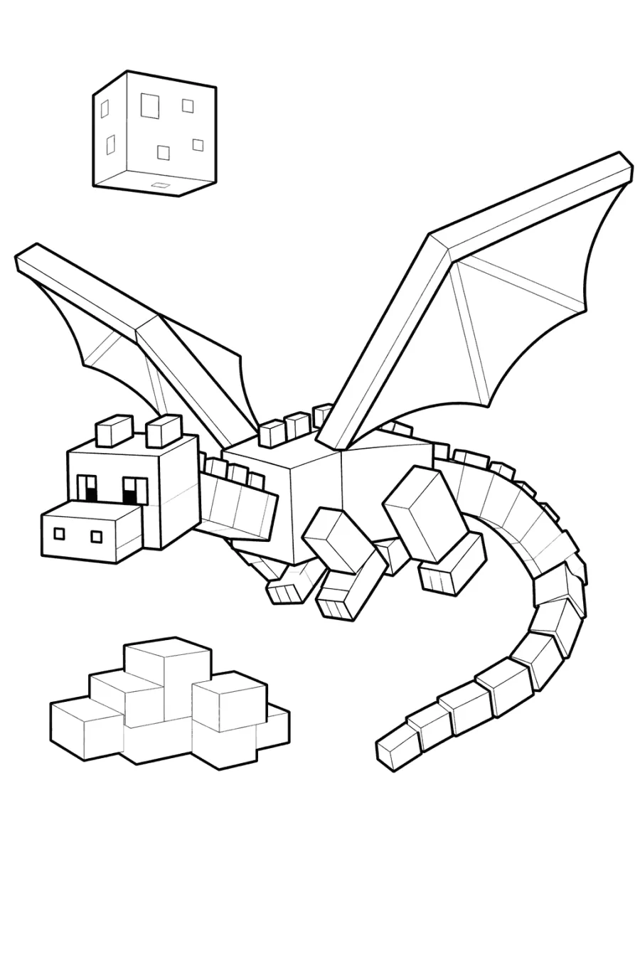 Minecraft Blocky Dragon Flying with Floating Cubes