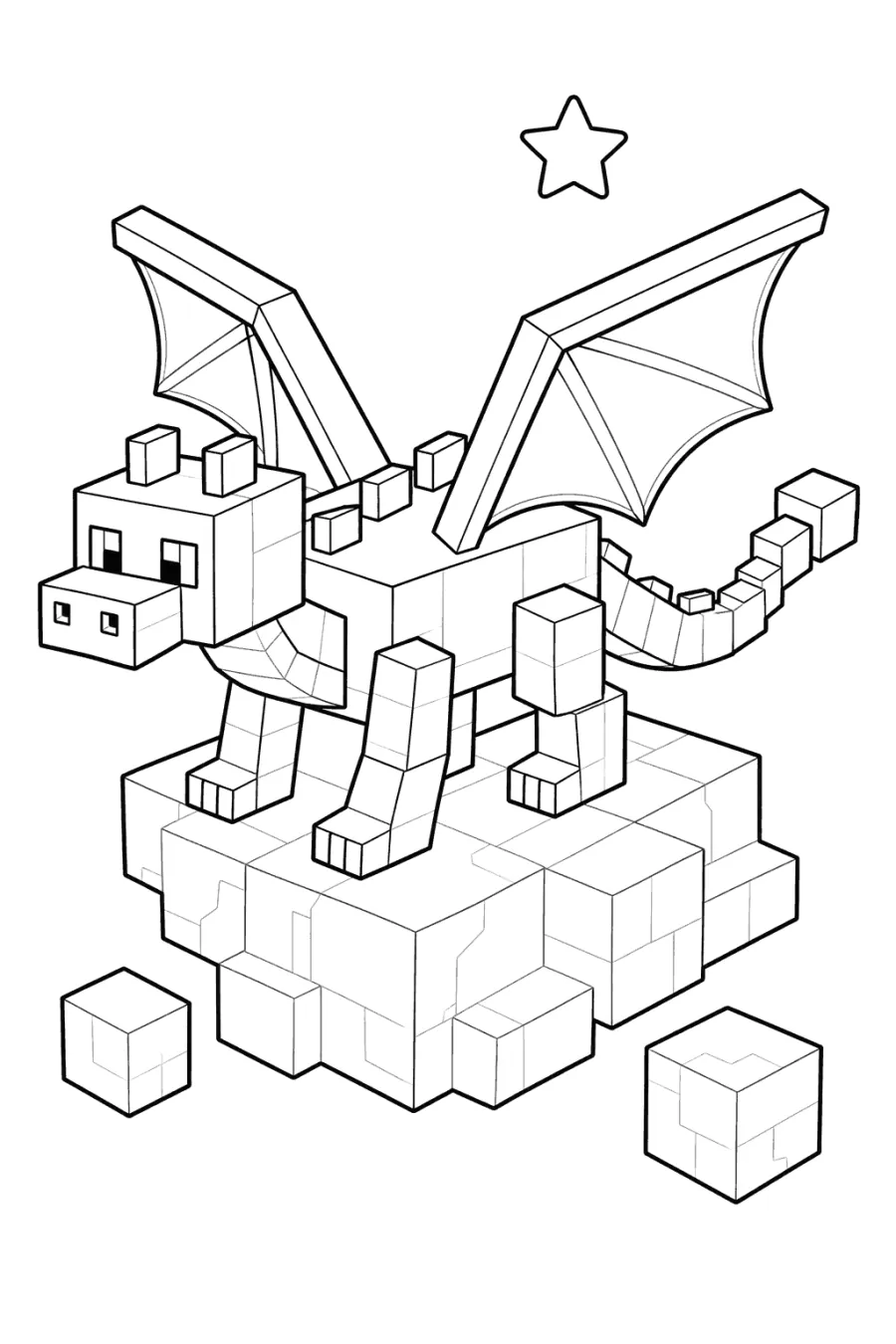Minecraft Blocky Dragon on a Small Cube Island