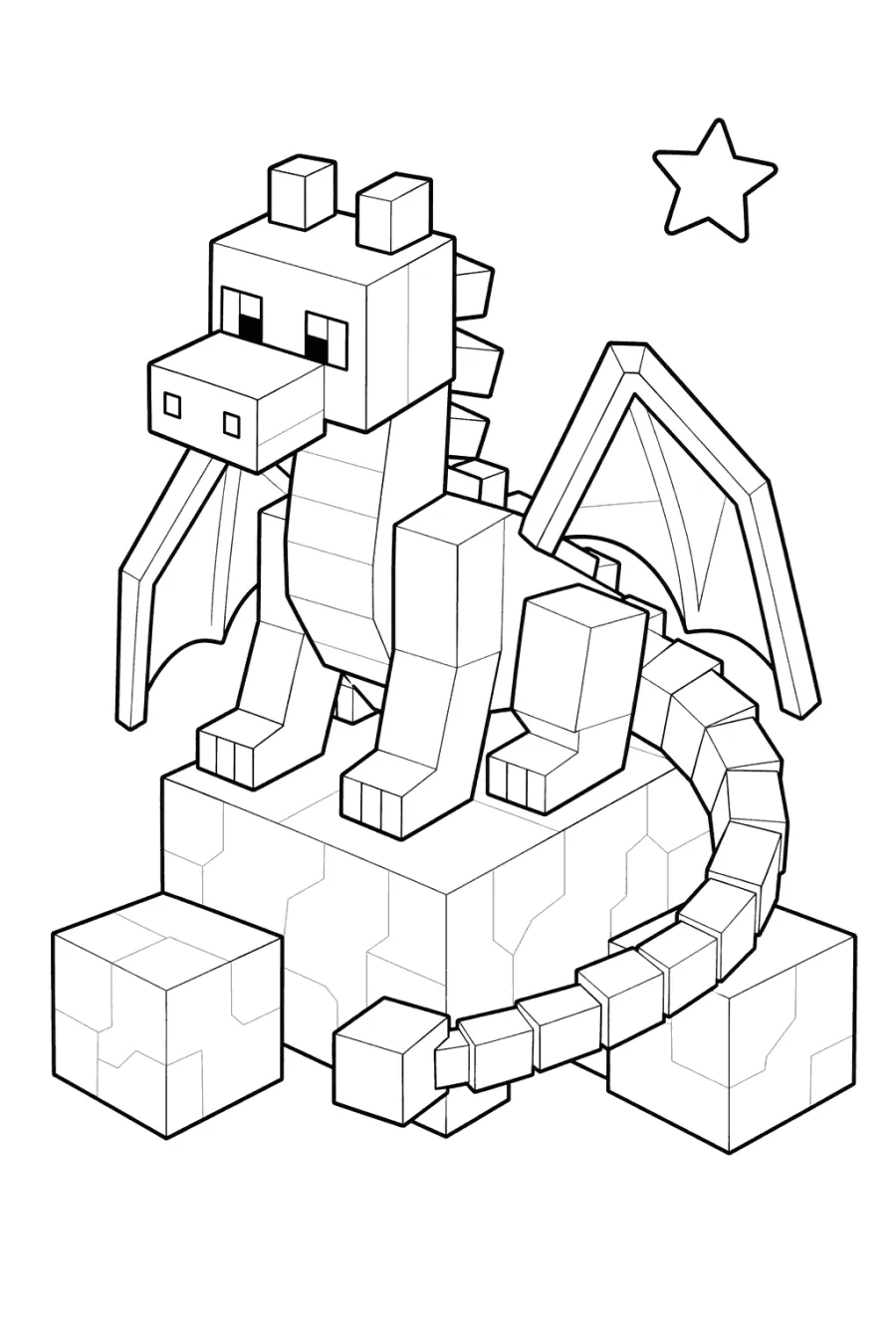 Minecraft Blocky Dragon Standing on Square Blocks