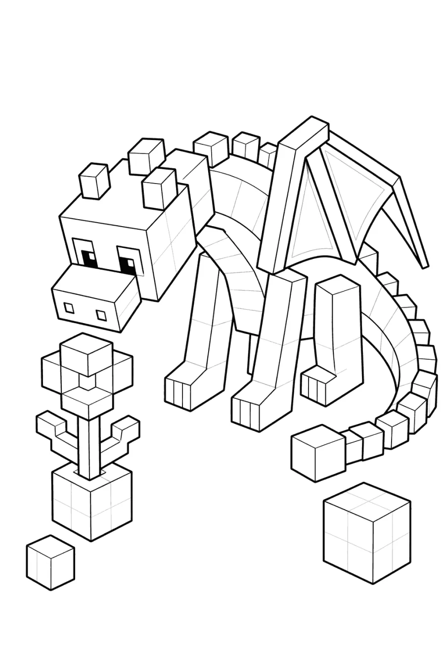 Minecraft Blocky Dragon with Block Flower