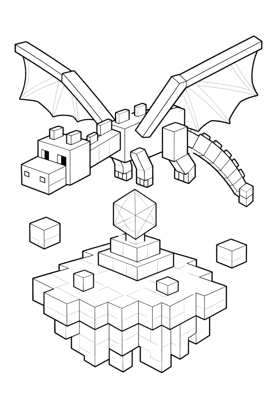 Minecraft Blocky Dragon with Floating Crystal
