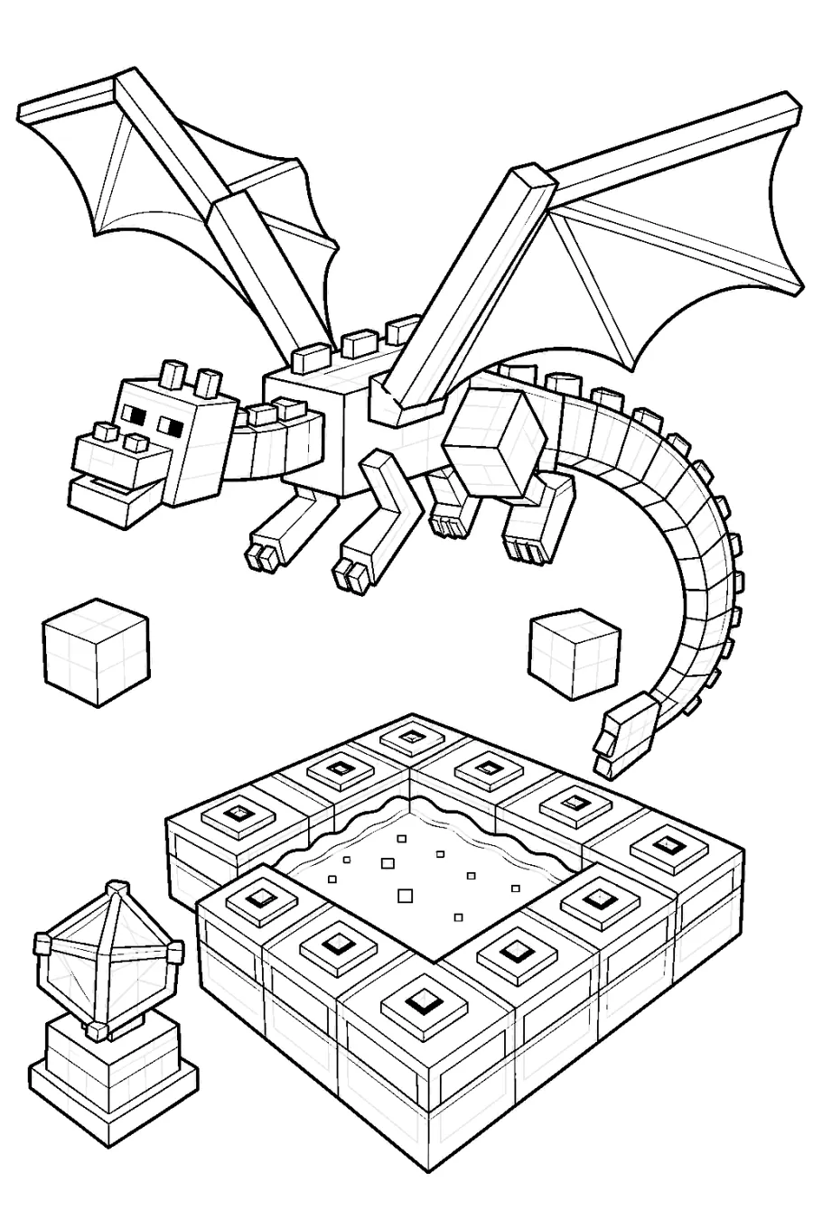 Minecraft Blocky Ender Dragon Flying Over a Portal