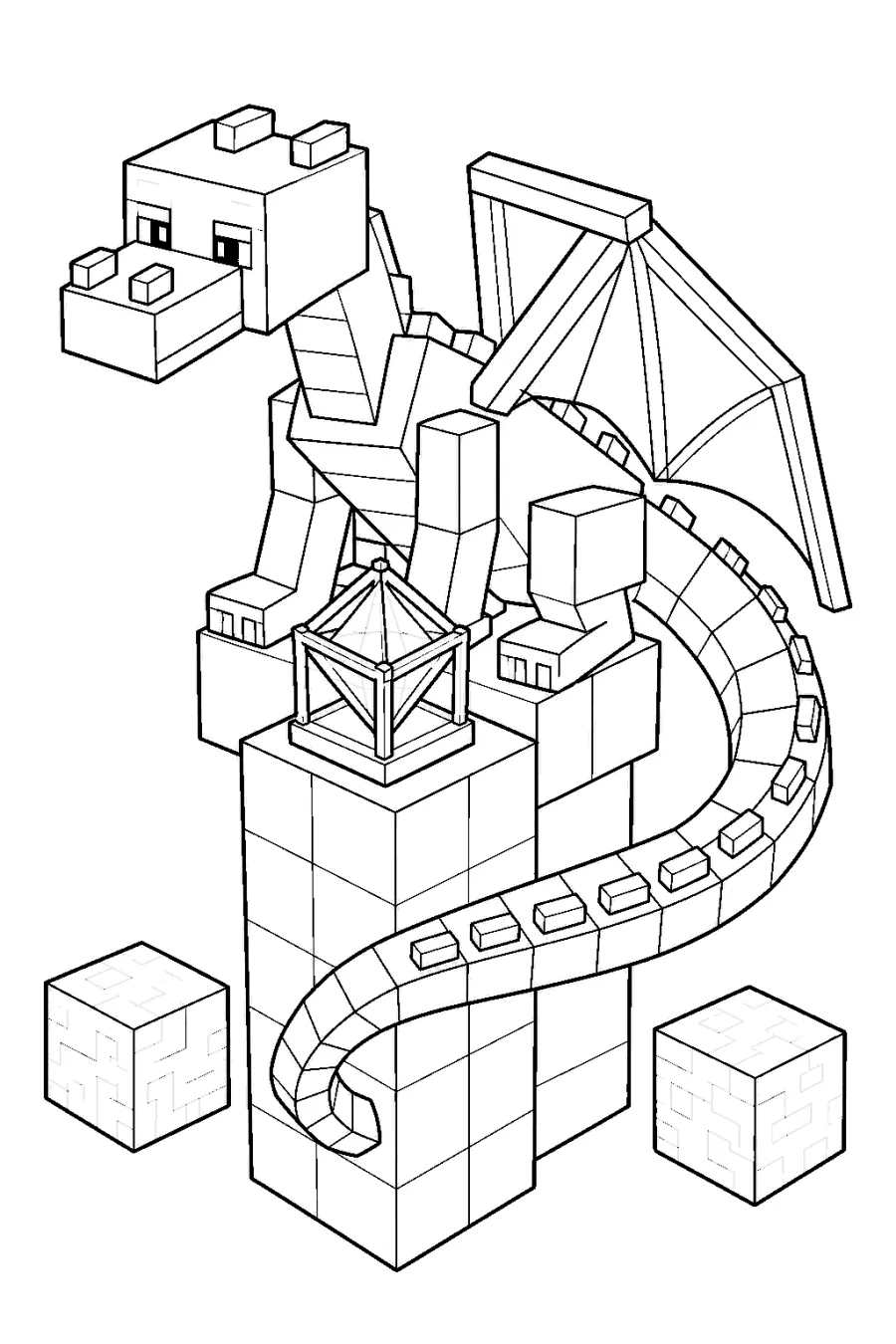 Minecraft Blocky Ender Dragon on a Crystal Pedestal