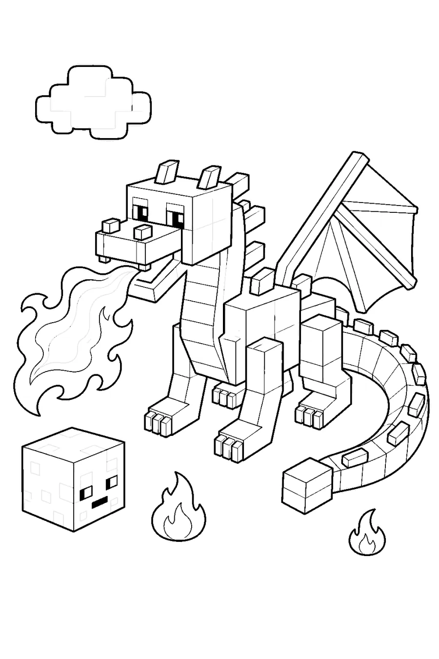 Minecraft Blocky Fire Dragon Breathing Flames