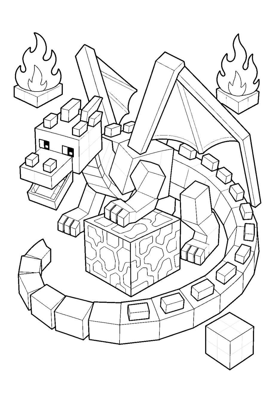 Minecraft Blocky Fire Dragon in a Lava Ring