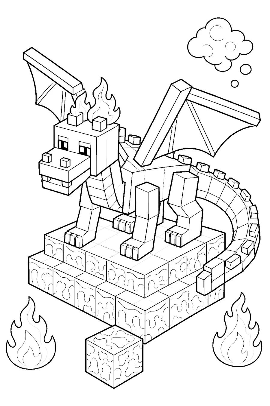 Minecraft Blocky Fire Dragon on a Lava Platform