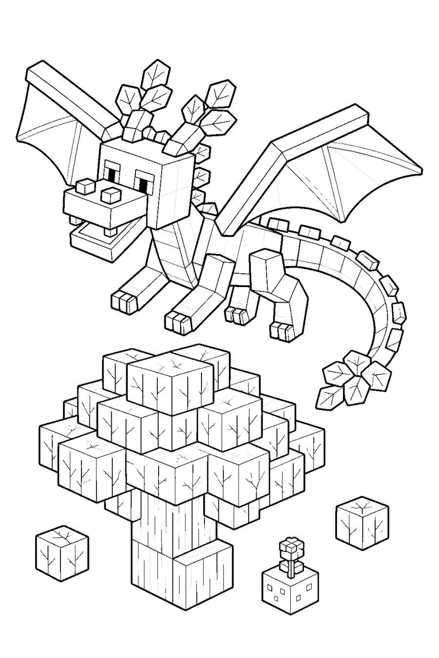 Minecraft Blocky Forest Dragon on Tree Blocks