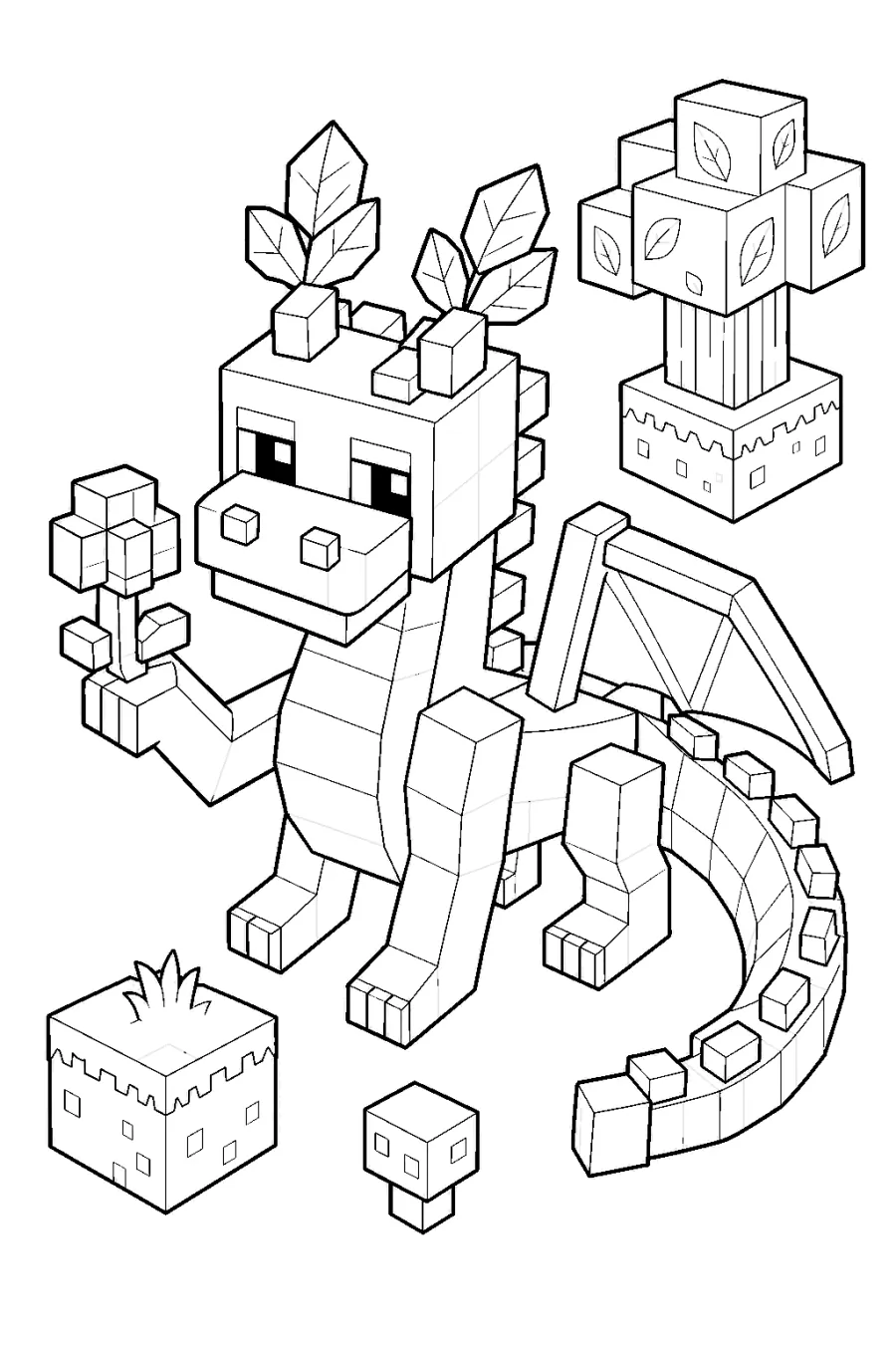 Minecraft Blocky Forest Dragon with a Blocky Tree
