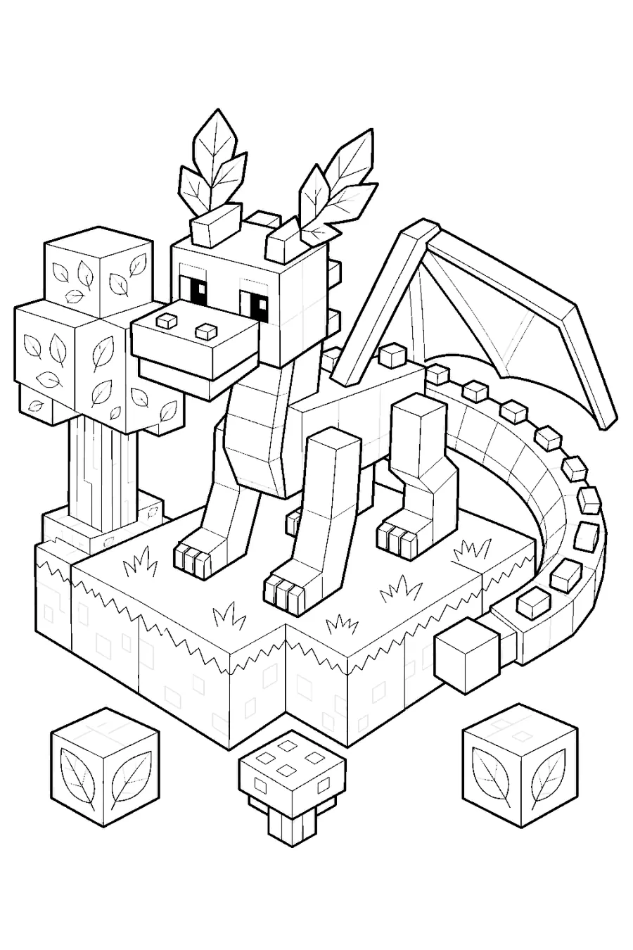 Minecraft Blocky Forest Dragon with Leaf Blocks