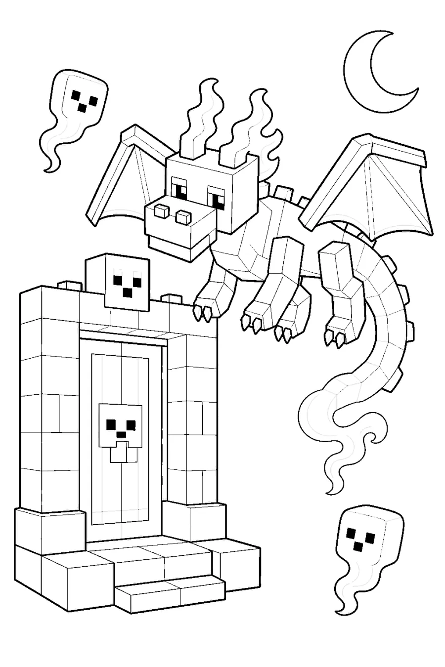 Minecraft Blocky Ghost Dragon at a Haunted Doorway