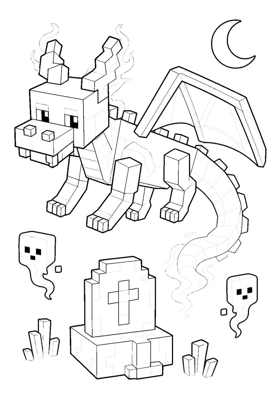 Minecraft Blocky Ghost Dragon by a Grave