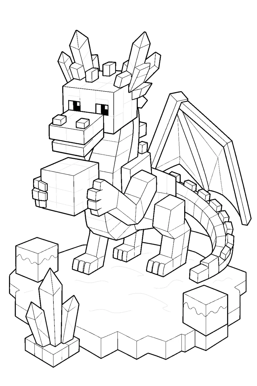 Minecraft Blocky Ice Dragon Holding an Ice Crystal