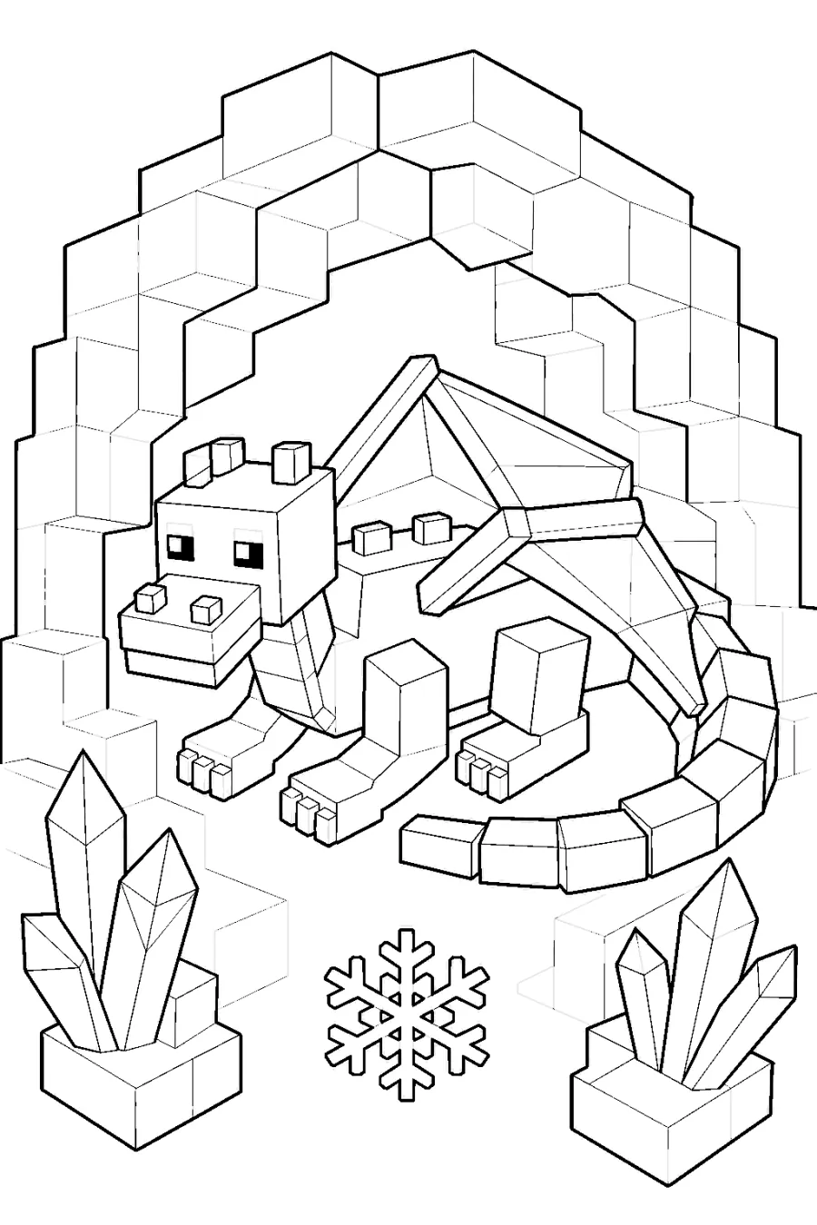 Minecraft Blocky Ice Dragon in an Ice Cave