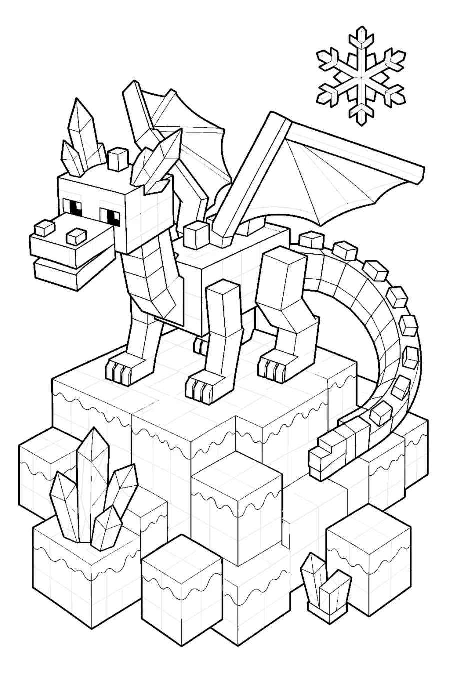 Minecraft Blocky Ice Dragon on a Frozen Island