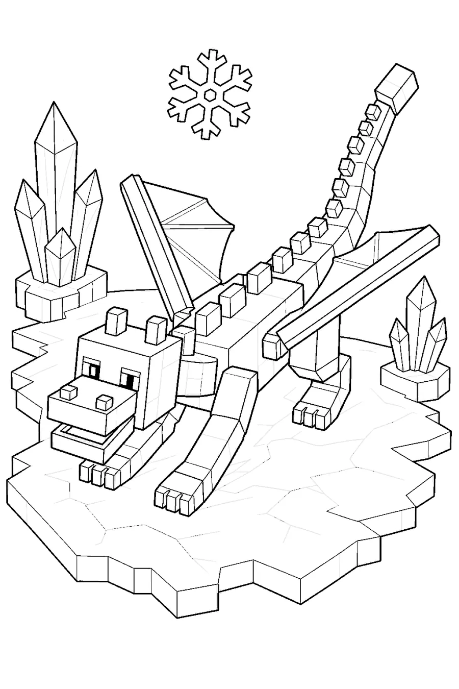 Minecraft Blocky Ice Dragon with Crystal Spires