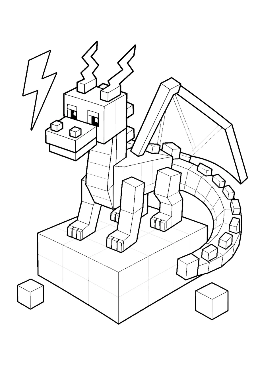 Minecraft Blocky Lightning Dragon on a Power Block