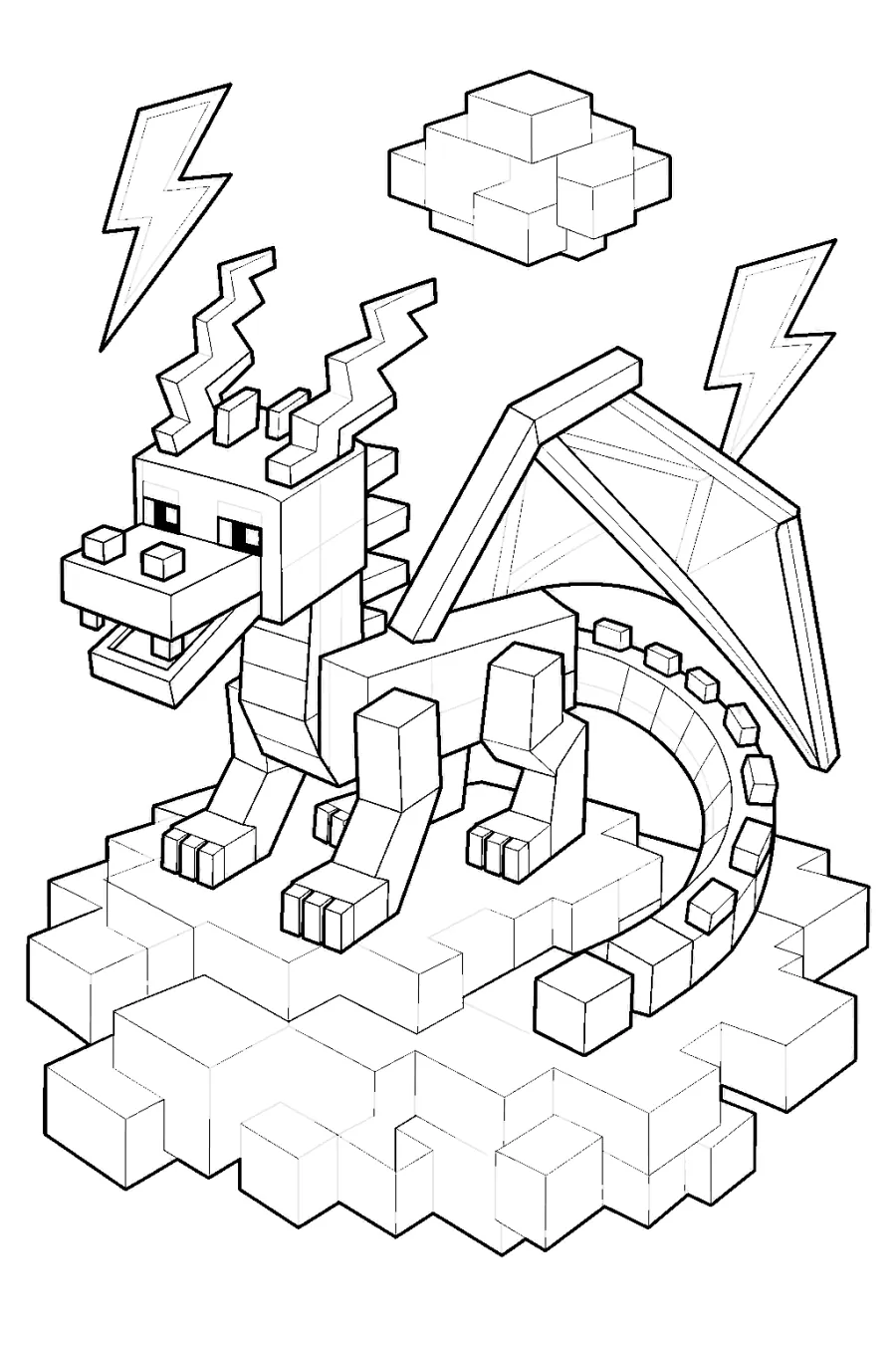 Minecraft Blocky Lightning Dragon with Storm Bolts