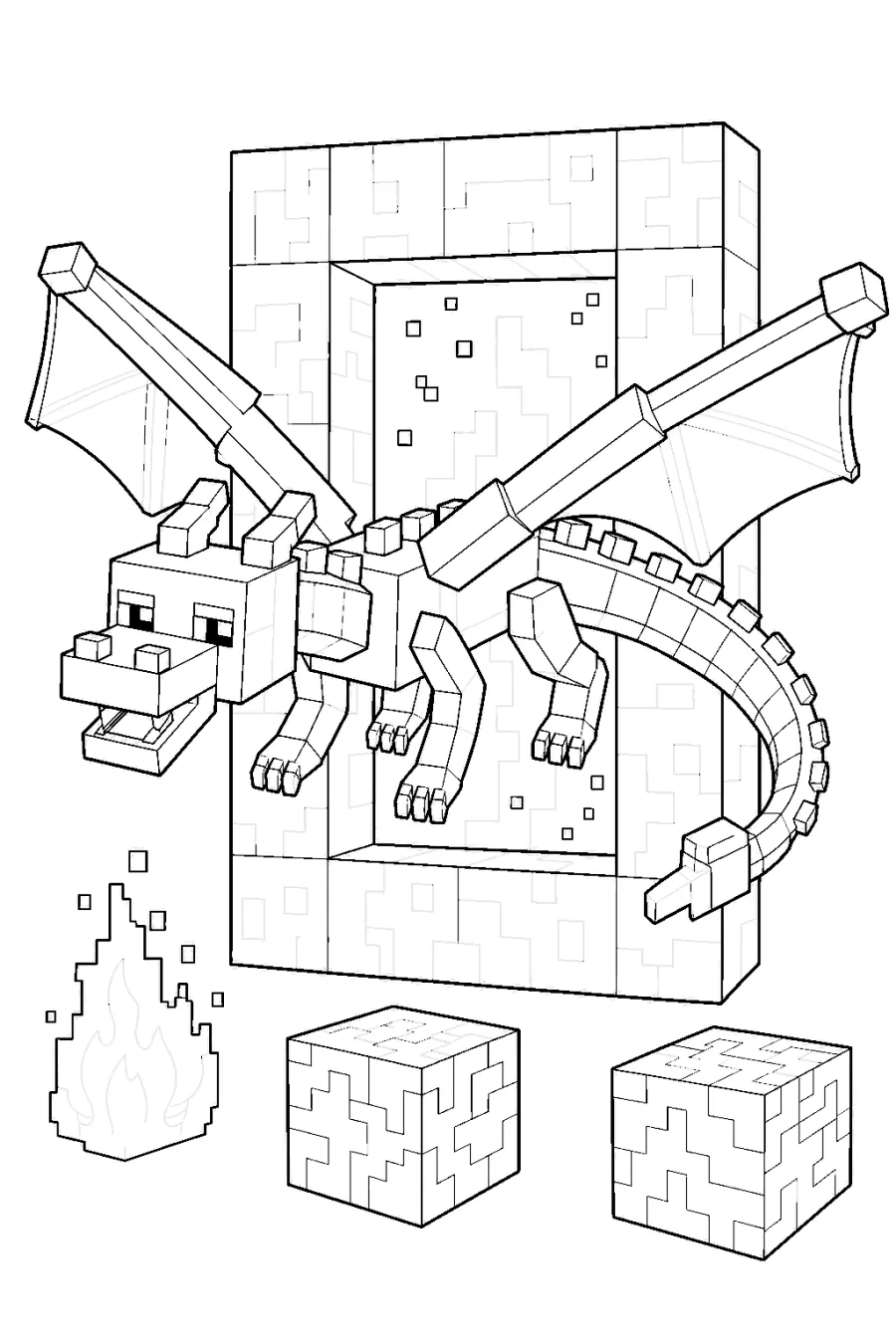 Minecraft Blocky Nether Dragon at a Portal Gate
