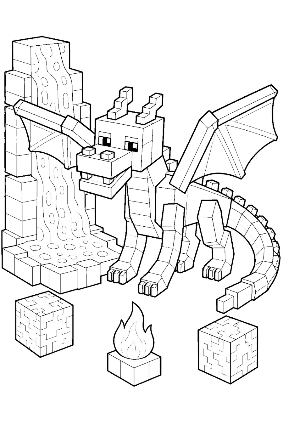 Minecraft Blocky Nether Dragon by a Lavafall