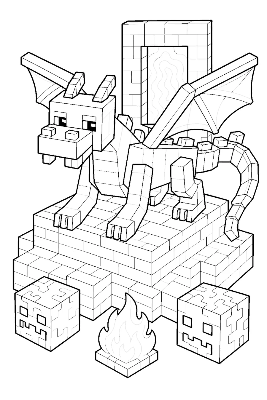 Minecraft Blocky Nether Dragon by a Portal