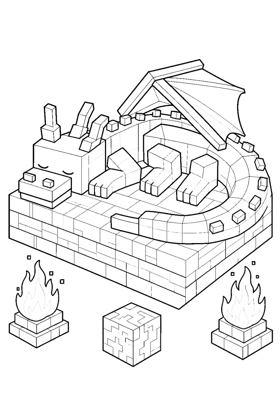 Minecraft Blocky Nether Dragon on a Fire Platform