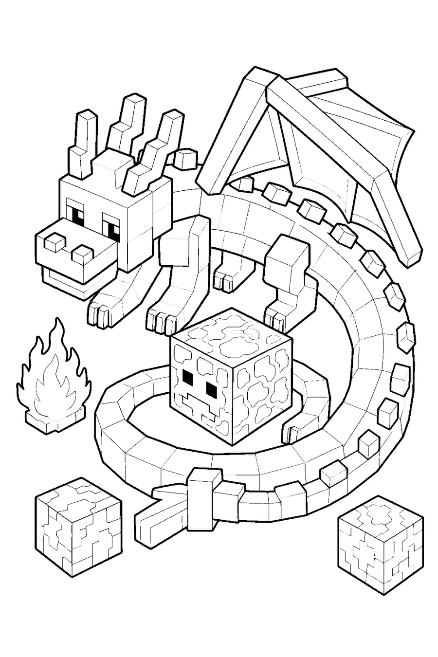 Minecraft Blocky Nether Dragon with Lava Blocks