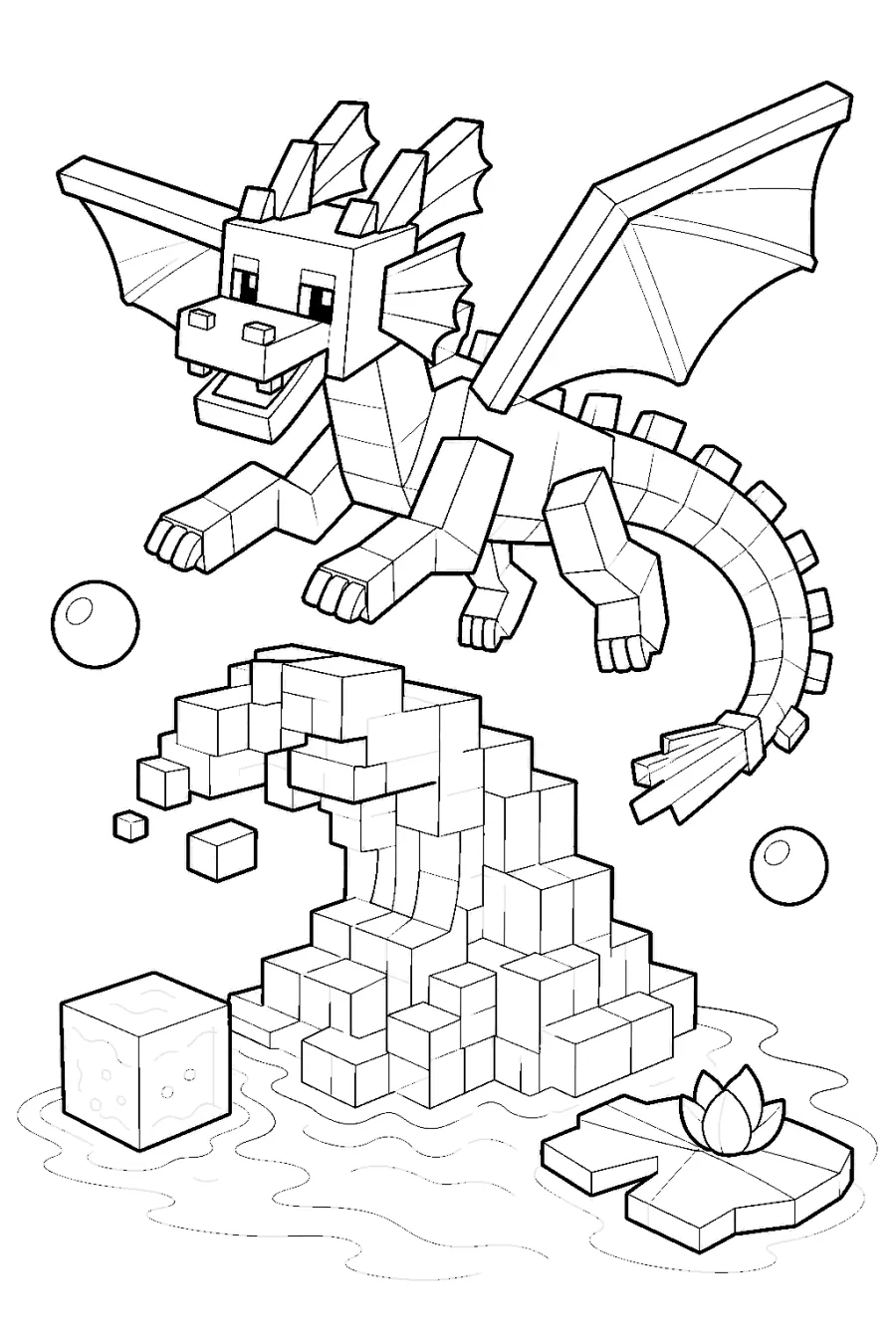 Minecraft Blocky Water Dragon Beside a Stream