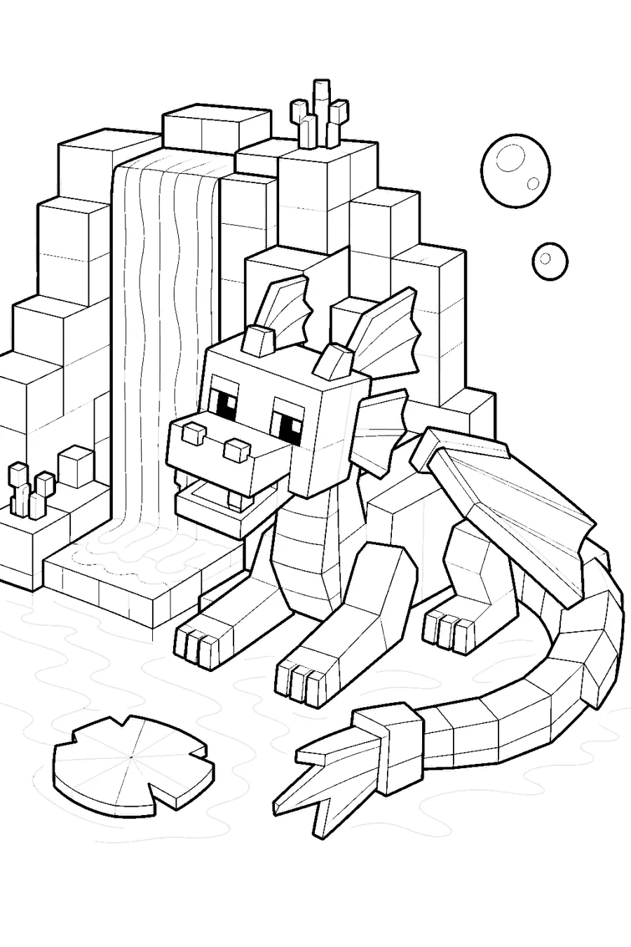 Minecraft Blocky Water Dragon by Waterfall Ruins