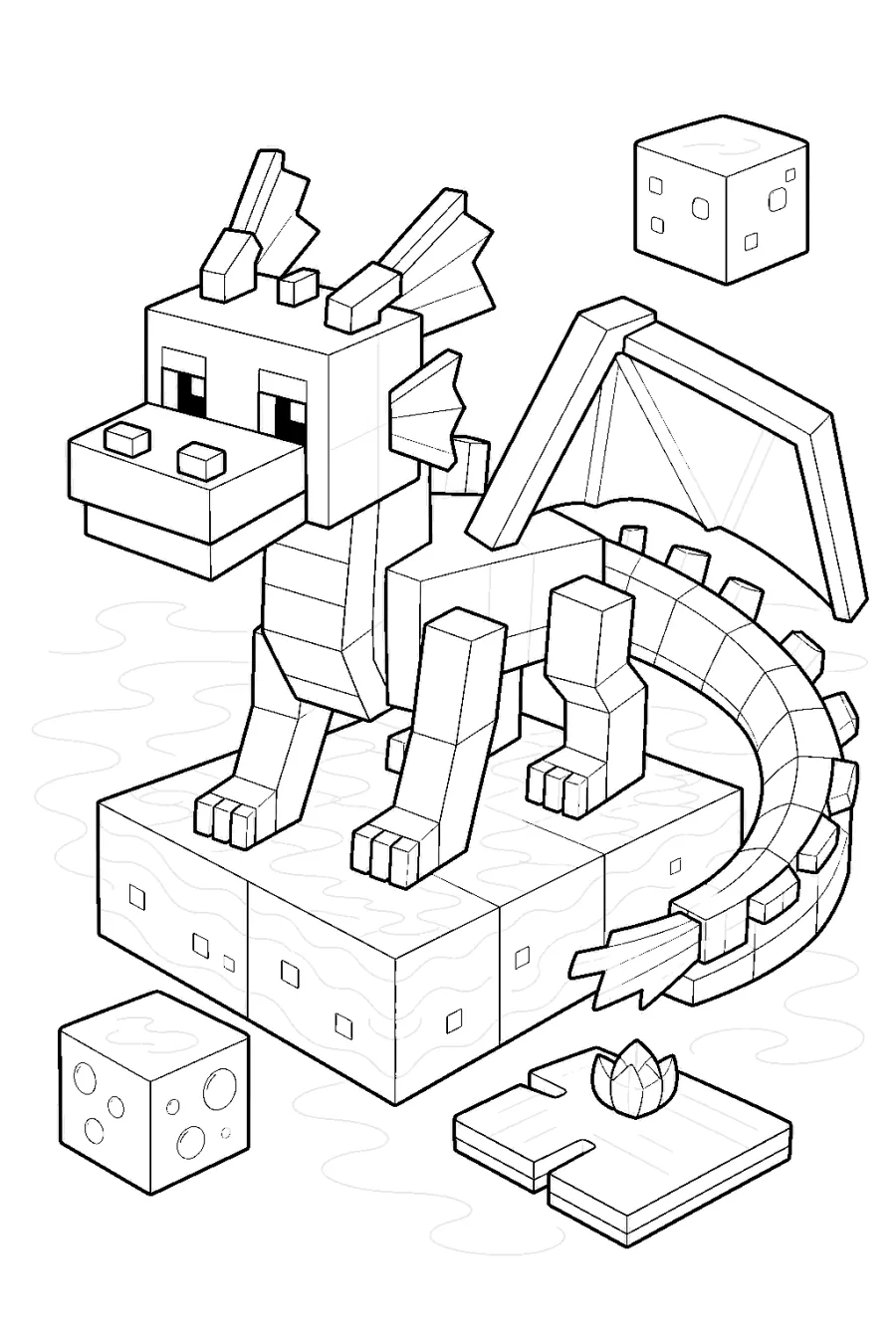 Minecraft Blocky Water Dragon on a River Platform
