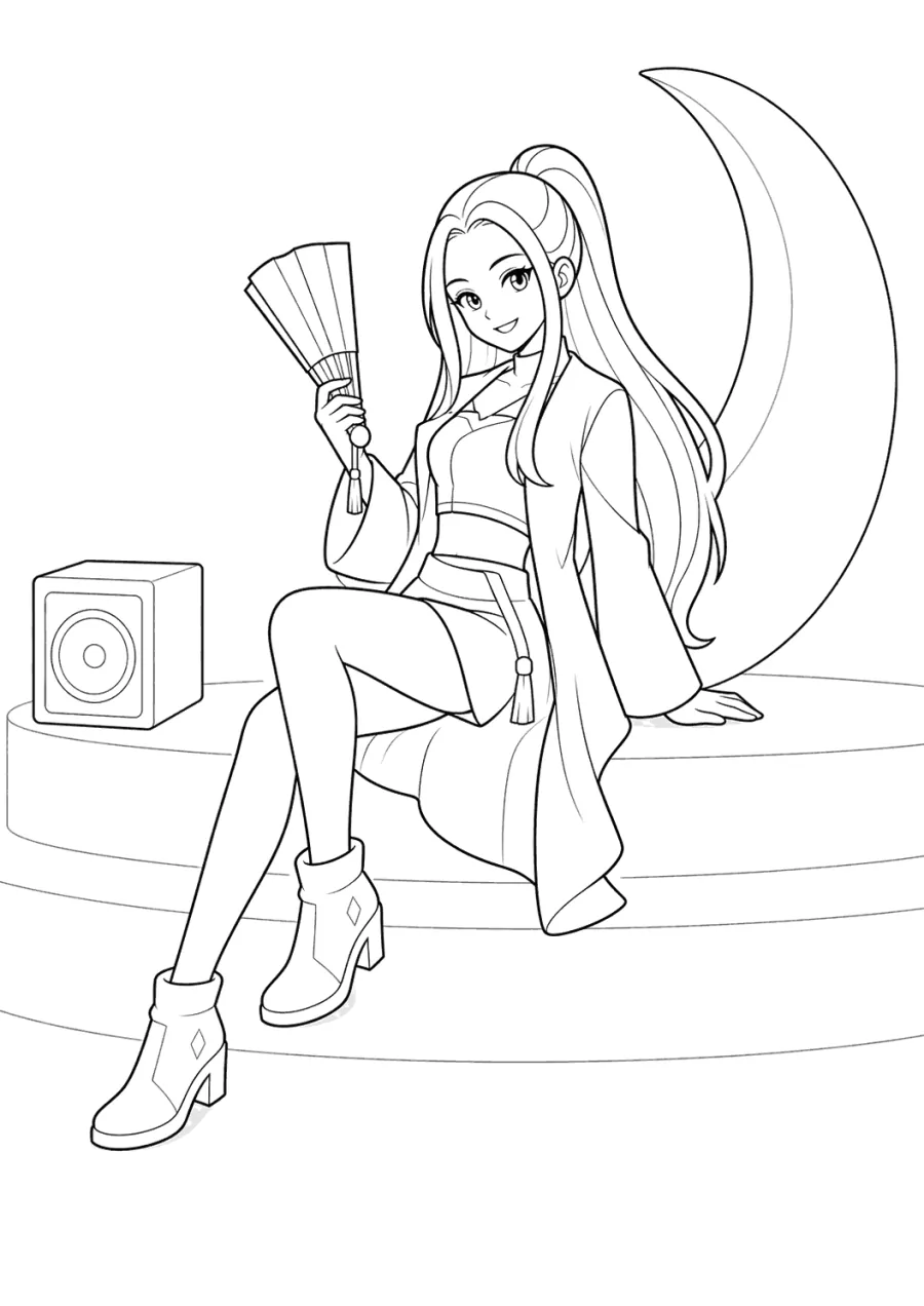 Mira K-pop Demon Hunters Sitting with a Fan