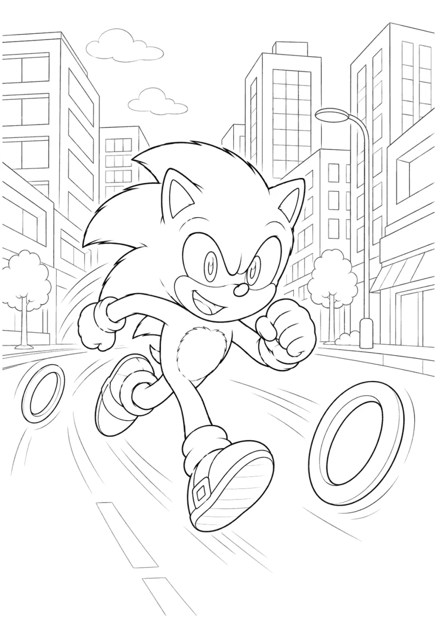 Movie Sonic Running Through a City