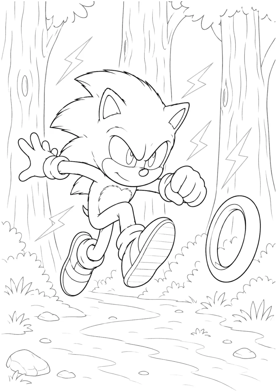 Movie Sonic Running Through a Forest with Lightning