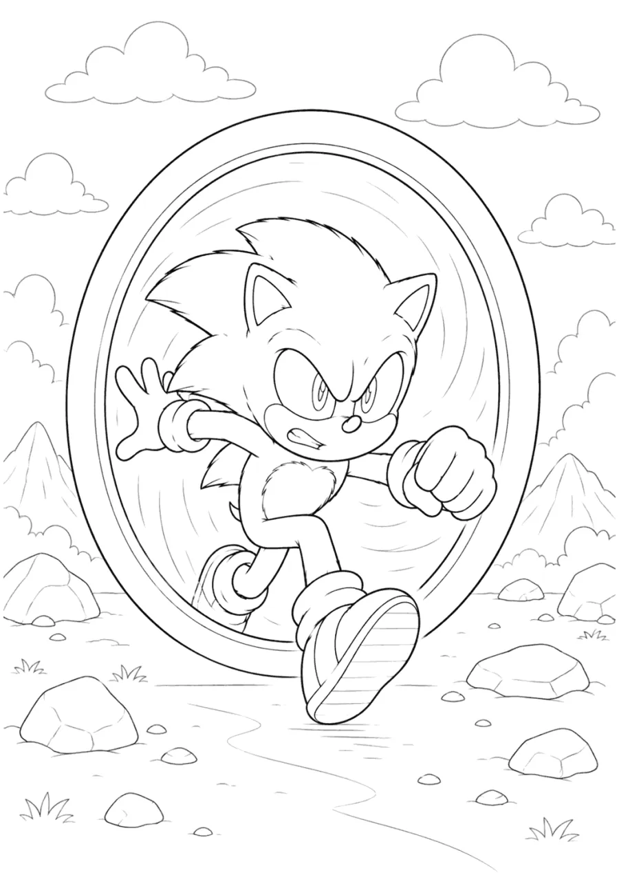 Movie Sonic Running Through a Ring Portal