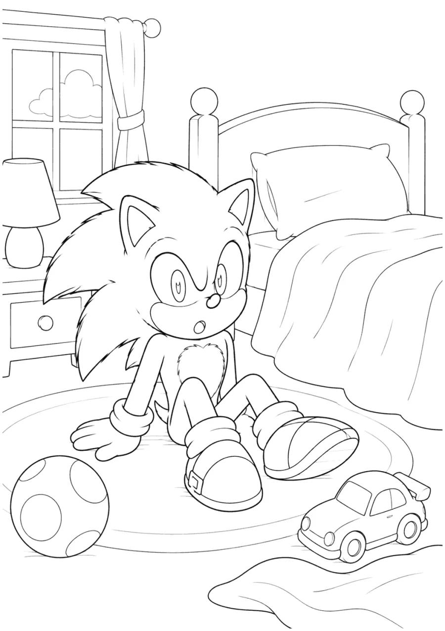 Movie Sonic Sitting in a Bedroom with Toys