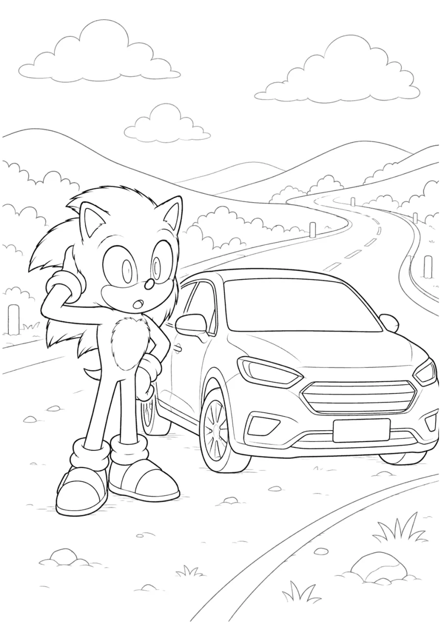 Movie Sonic Standing Beside a Car