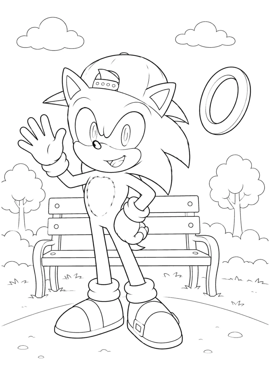 Movie Sonic Wearing a Baseball Cap on a Bench