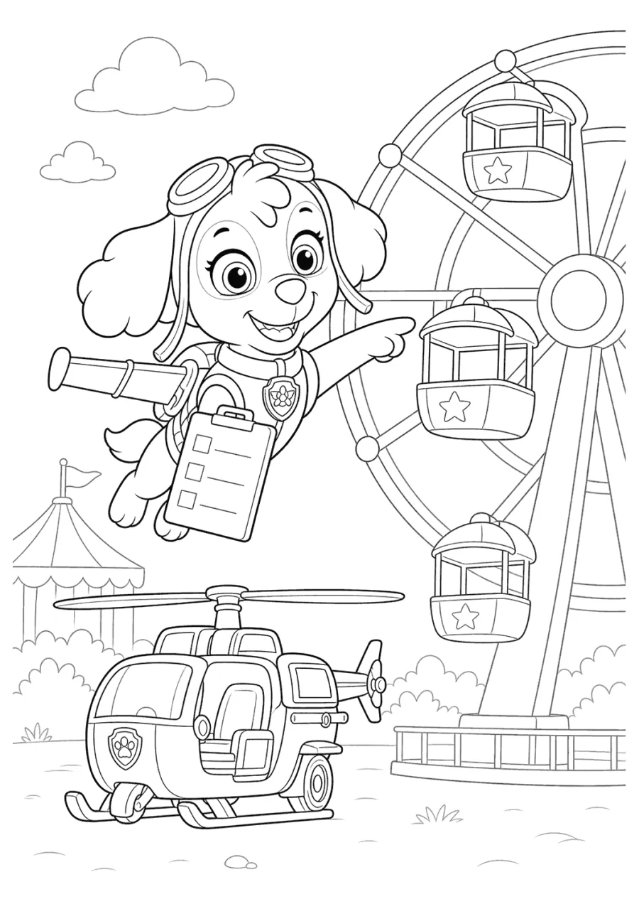Paw Patrol Skye Flying by a Ferris Wheel