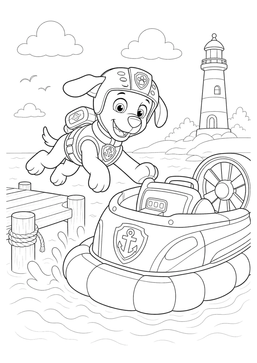 Paw Patrol Zuma Driving a Rescue Boat