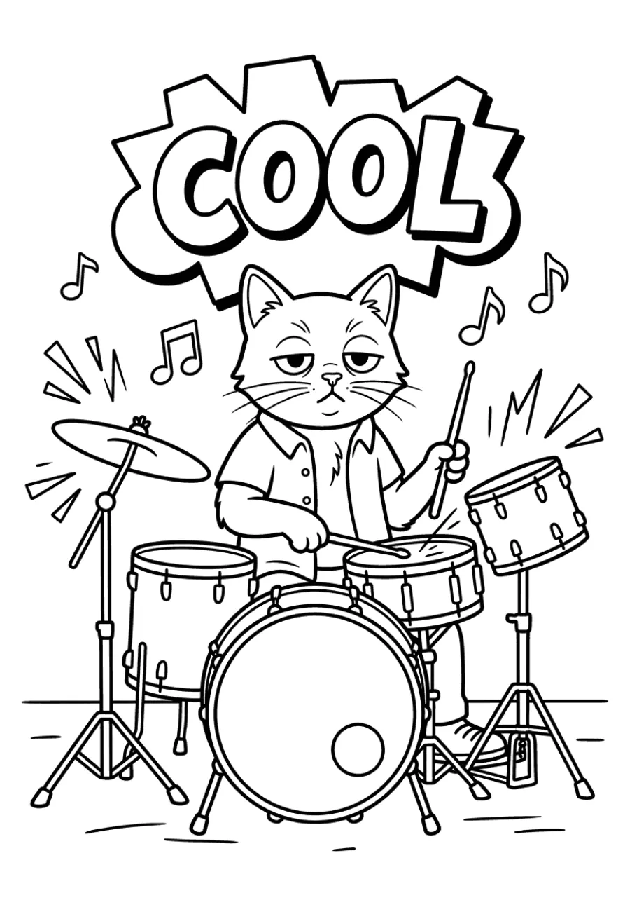 Pete the Cat Playing Drums Under a Cool Sign