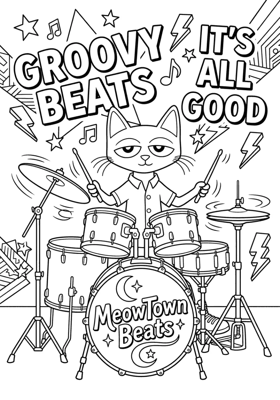 Pete the Cat Playing Drums with Groovy Beats