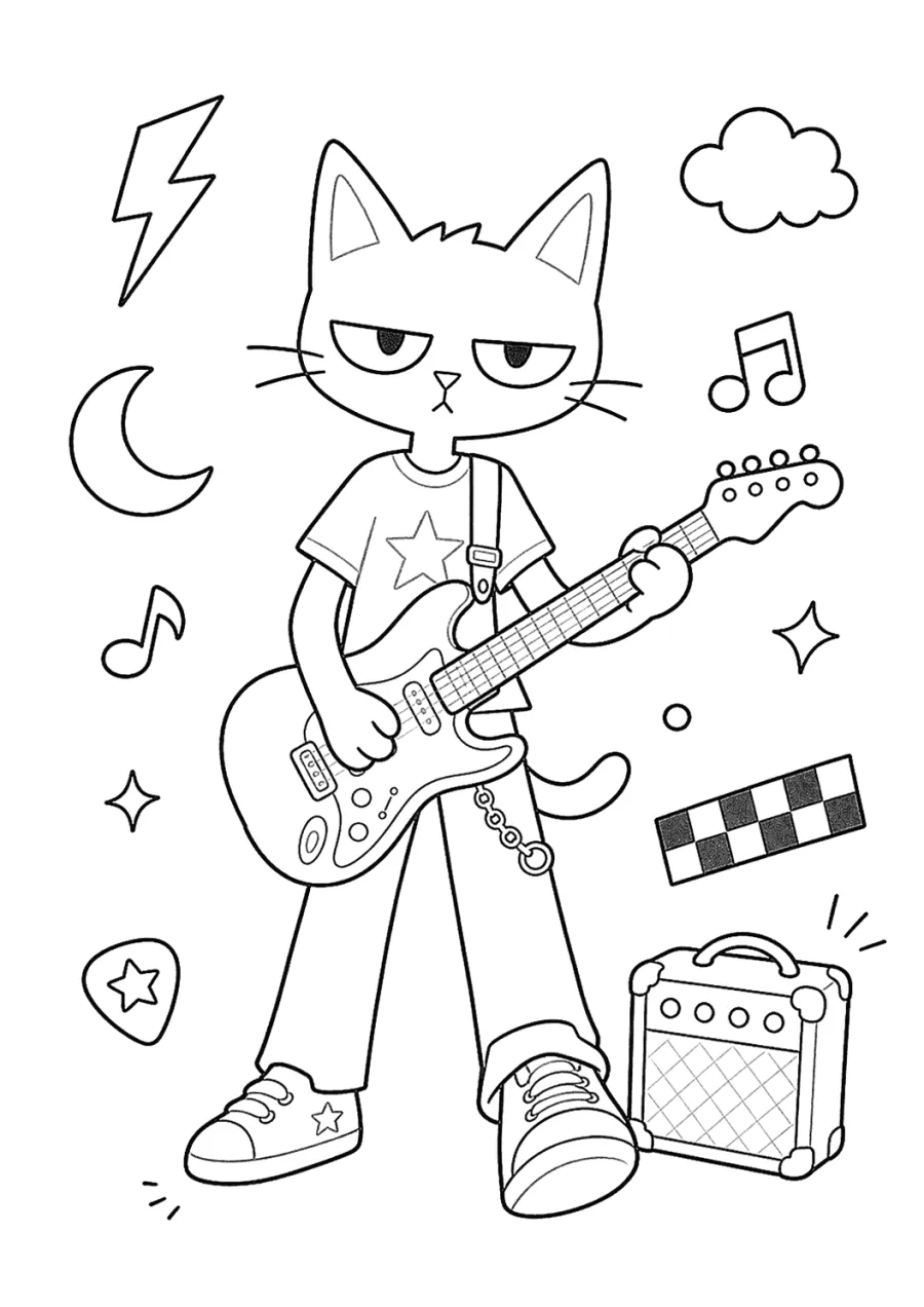 Pete the Cat Playing Guitar Under the Moon