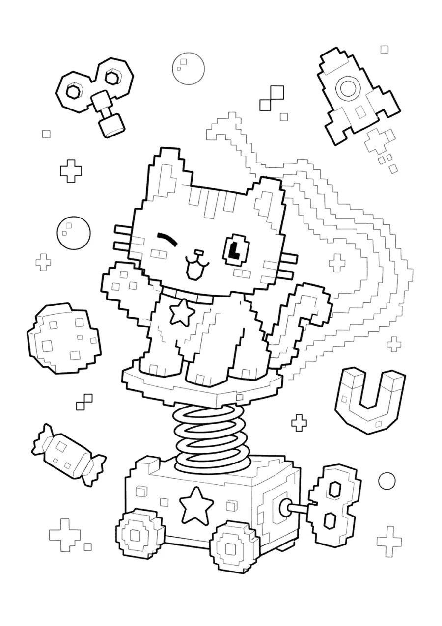 Pixel Nyan Cat Riding a Spring Toy