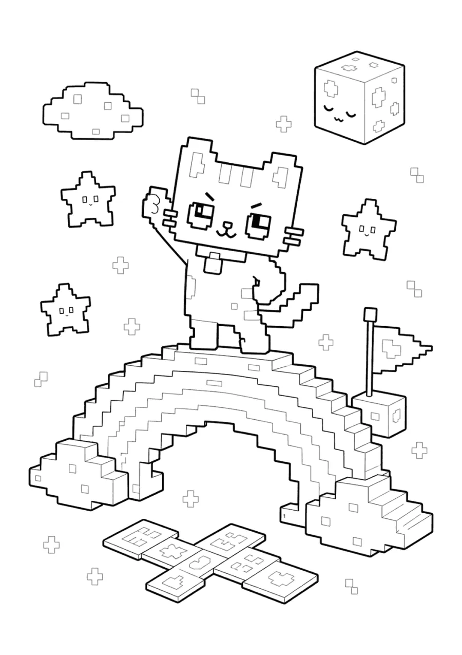 Pixel Nyan Cat Standing on a Rainbow Bridge